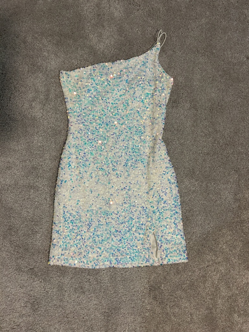 One-Shoulder Iridescent Sequin Mini Dress - White
